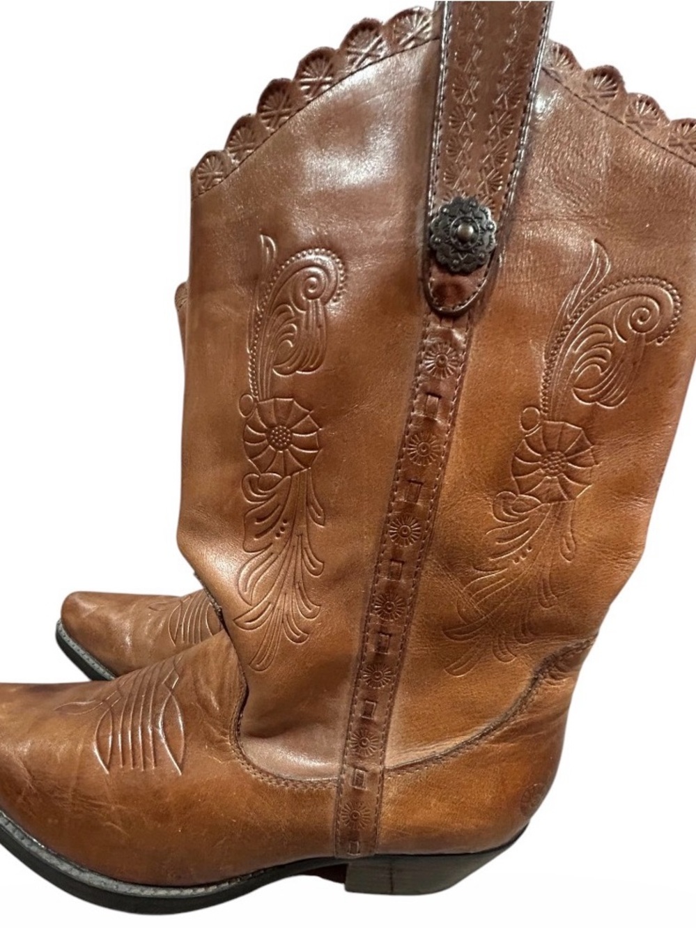 Earth Spirit Brown Embroidered Leather Cowboy Boots Sz 8.5